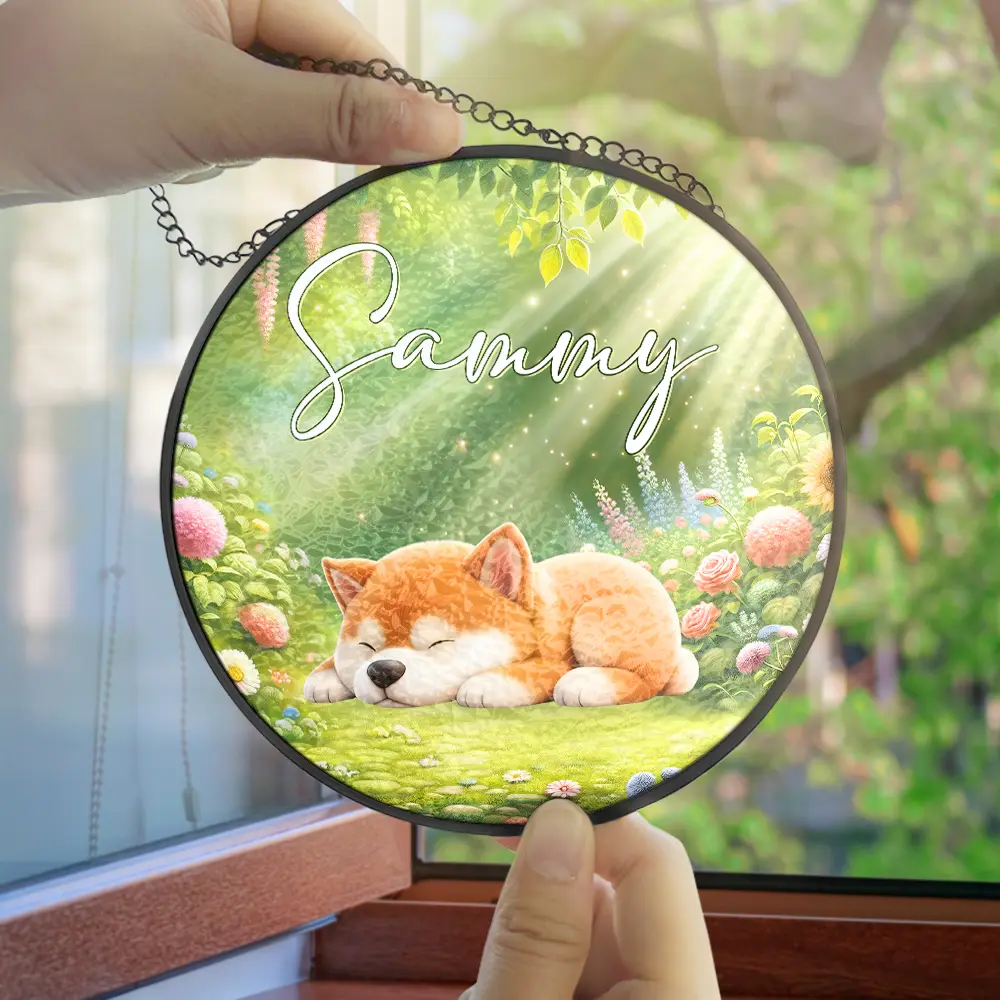 Sleeping Dog In The Garden - Personalized Stained Glass Window Hanging Suncatcher - Image 4