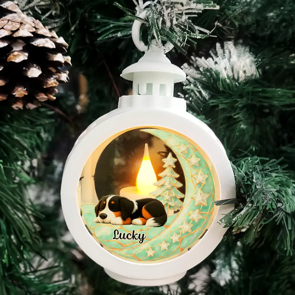 Sleeping Dog With Stars 3D Effect - Personalized Candlelight Lantern Ornament - Image 4