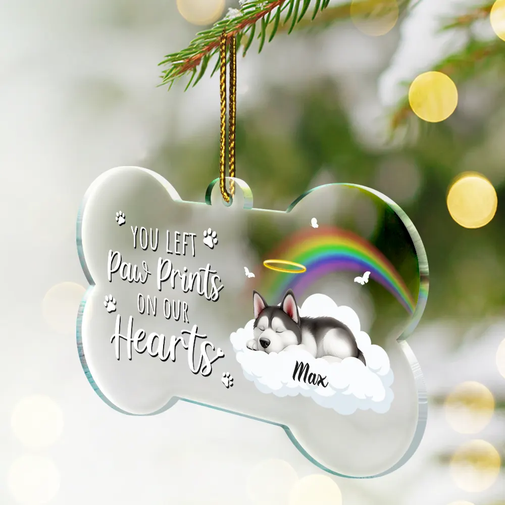 Sleeping Dog You Left Paw Prints On Our Hearts - Personalized Custom Shaped Acrylic Ornament - Image 2