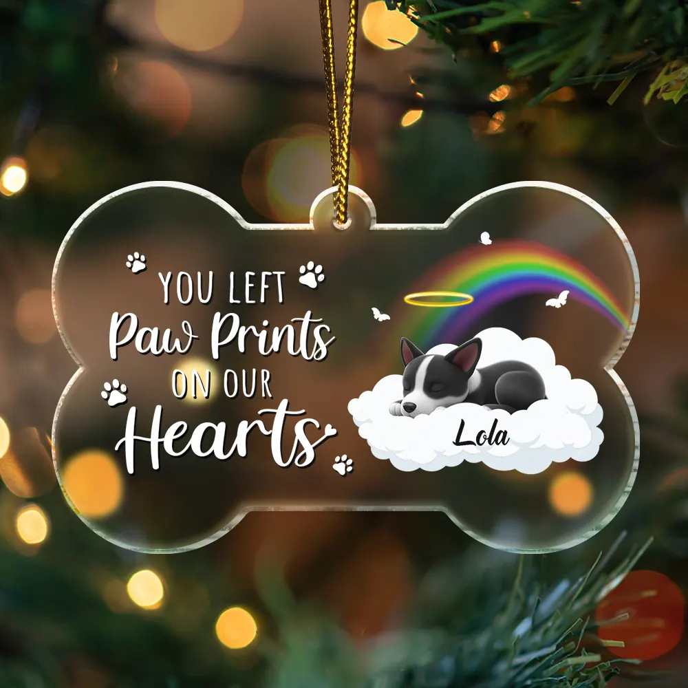 Sleeping Dog You Left Paw Prints On Our Hearts - Personalized Custom Shaped Acrylic Ornament - Image 3