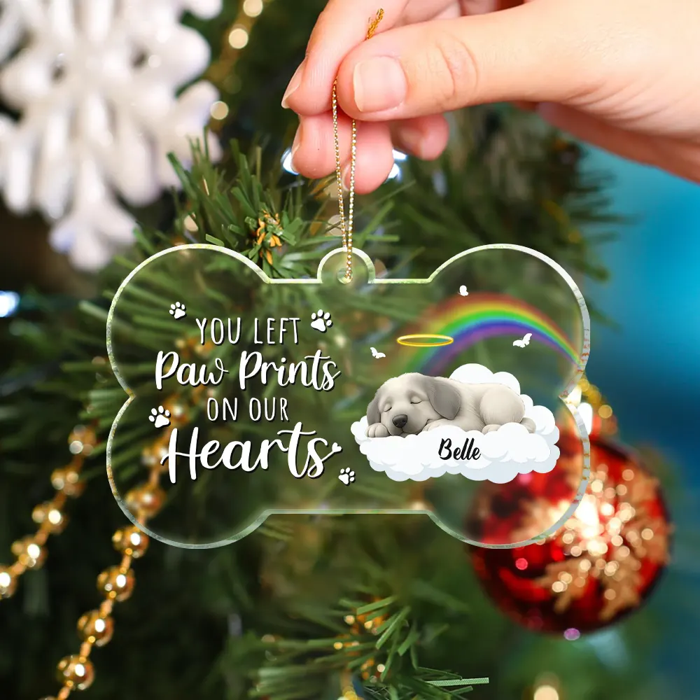 Sleeping Dog You Left Paw Prints On Our Hearts - Personalized Custom Shaped Acrylic Ornament - Image 4