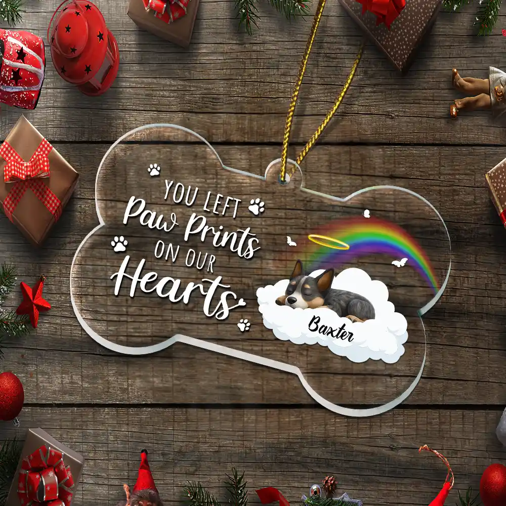 Sleeping Dog You Left Paw Prints On Our Hearts - Personalized Custom Shaped Acrylic Ornament - Image 5