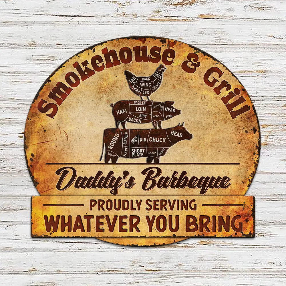 Smokehouse & Grill Dad's Barbeque - Personalized Custom Shaped Metal Sign - Image 2