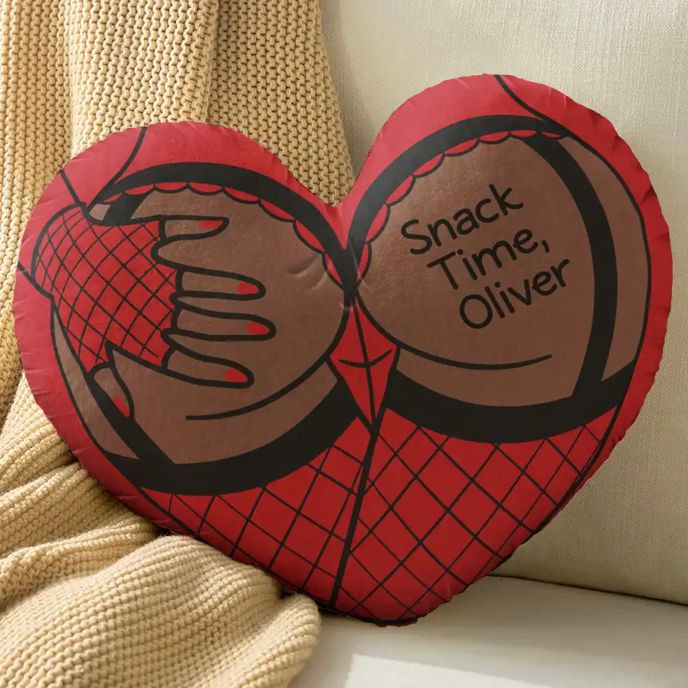 Snack Time Husband Hot Wife Spicy Couple - Personalized Heart Shaped Pillow - Image 4