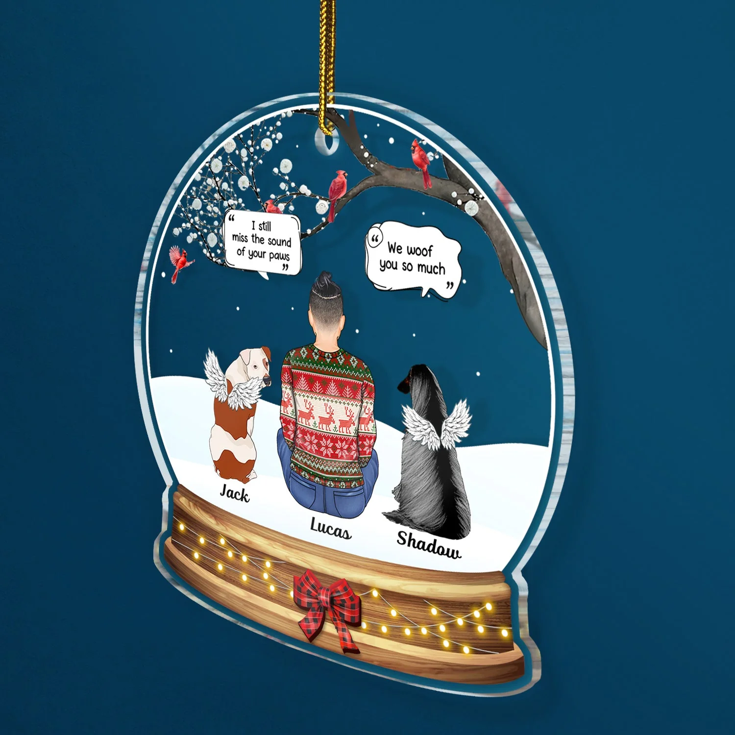 Snow Globe I Miss You - Christmas Memorial Gift For Pet Lovers, Dog Mom, Dog Dad, Cat Mom, Cat Dad - Personalized Custom Shaped Acrylic Ornament - Image 2