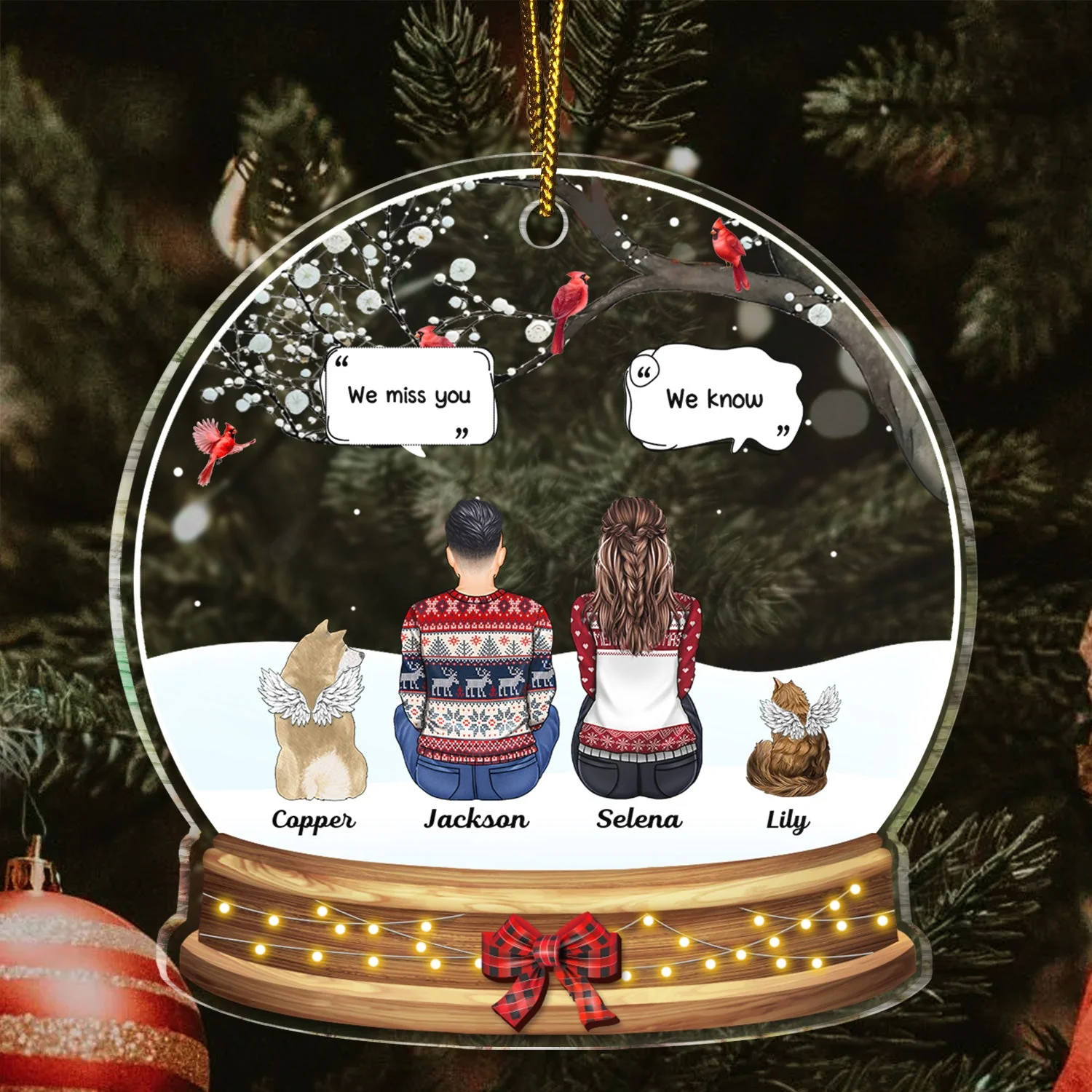 Snow Globe I Miss You - Christmas Memorial Gift For Pet Lovers, Dog Mom, Dog Dad, Cat Mom, Cat Dad - Personalized Custom Shaped Acrylic Ornament - Image 3