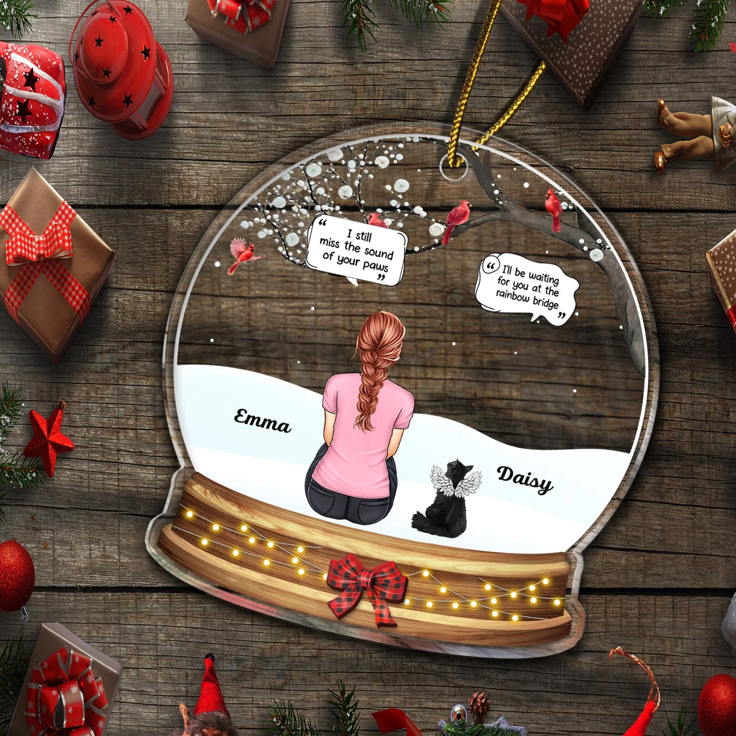 Snow Globe I Miss You - Christmas Memorial Gift For Pet Lovers, Dog Mom, Dog Dad, Cat Mom, Cat Dad - Personalized Custom Shaped Acrylic Ornament - Image 5