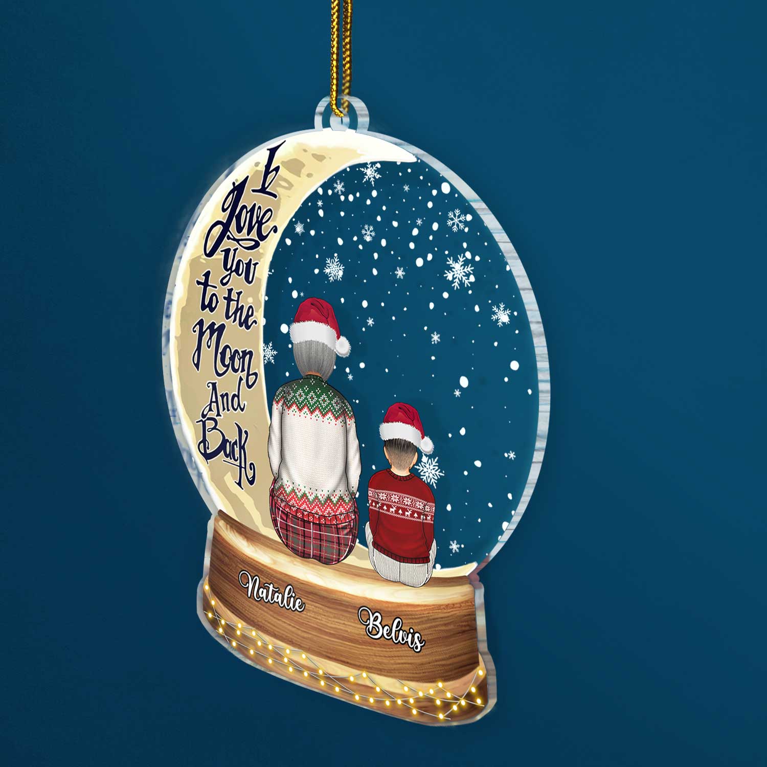 Snow Globe Love You To The Moon & Back - Christmas Gift For Grandma, Mother, Granddaughter, Grandson, Kids - Personalized Custom Shaped Acrylic Ornament - Image 2