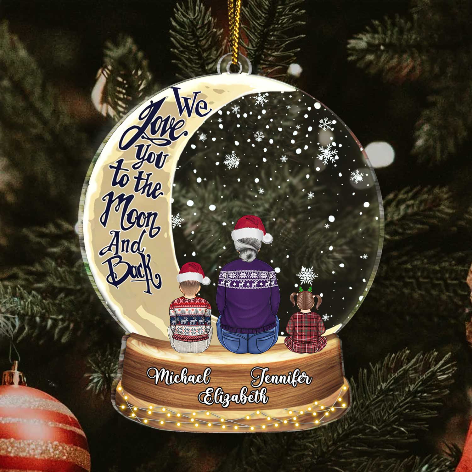 Snow Globe Love You To The Moon & Back - Christmas Gift For Grandma, Mother, Granddaughter, Grandson, Kids - Personalized Custom Shaped Acrylic Ornament - Image 3