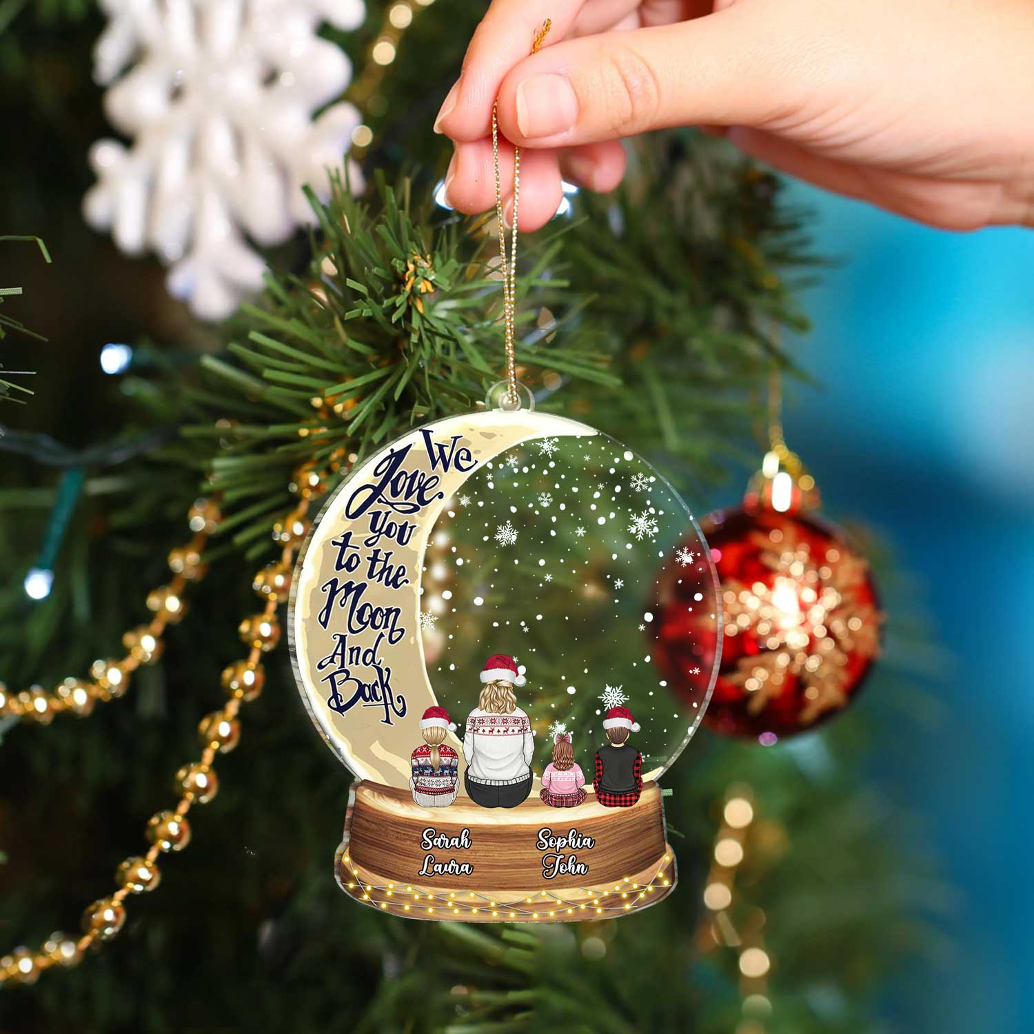 Snow Globe Love You To The Moon & Back - Christmas Gift For Grandma, Mother, Granddaughter, Grandson, Kids - Personalized Custom Shaped Acrylic Ornament - Image 4