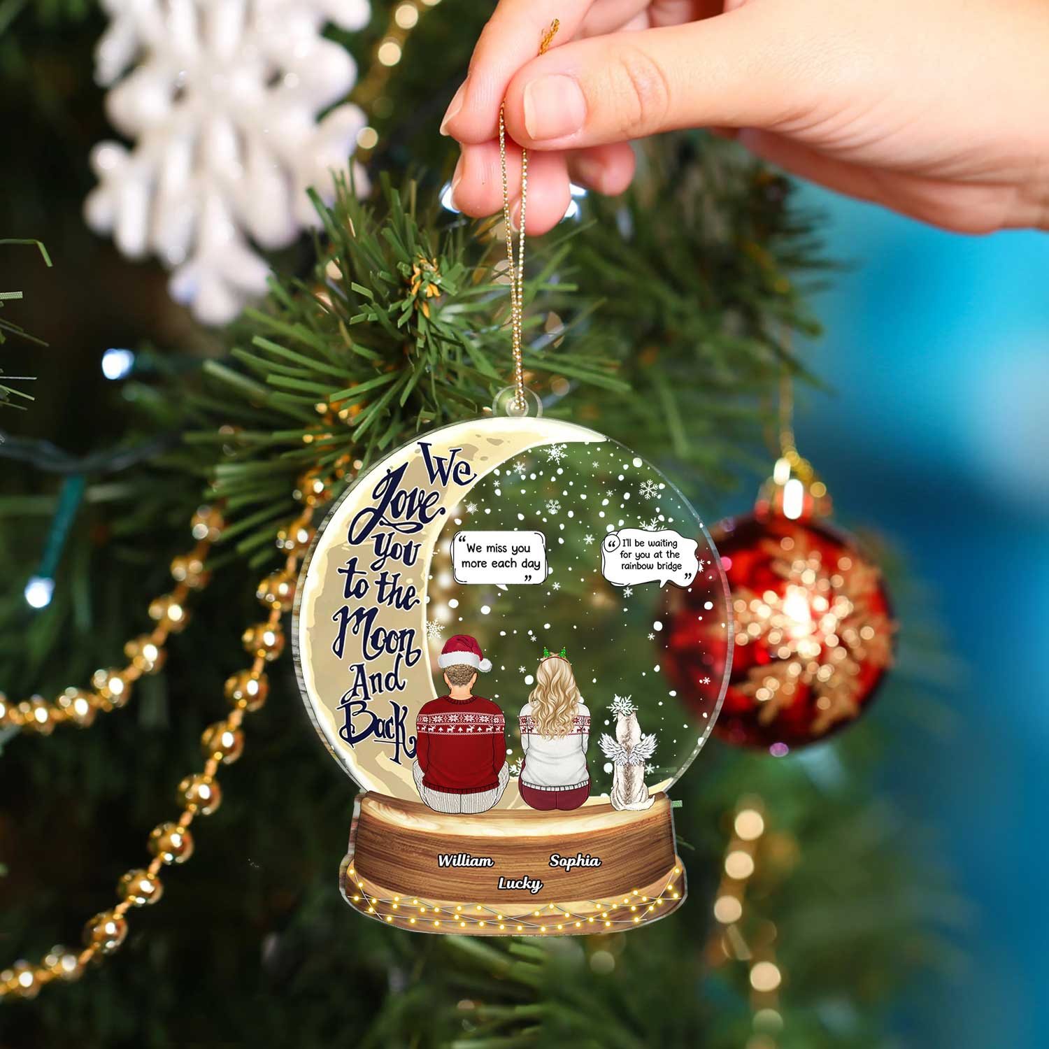 Snow Globe Love You To The Moon & Back - Christmas Keepsake, Sympathy Gift, Pet Memorial Gift - Personalized Custom Shaped Acrylic Ornament - Image 4