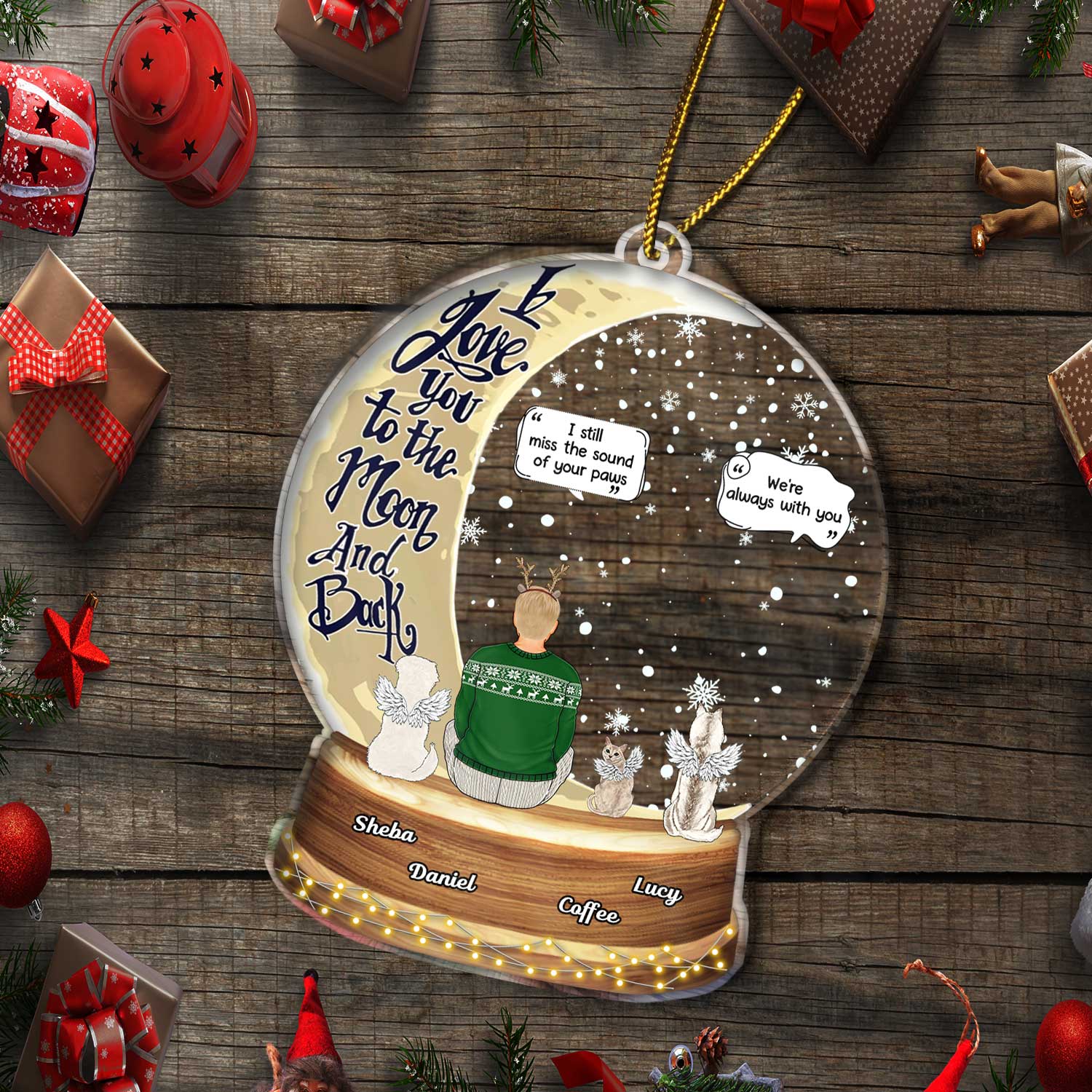 Snow Globe Love You To The Moon & Back - Christmas Keepsake, Sympathy Gift, Pet Memorial Gift - Personalized Custom Shaped Acrylic Ornament - Image 5