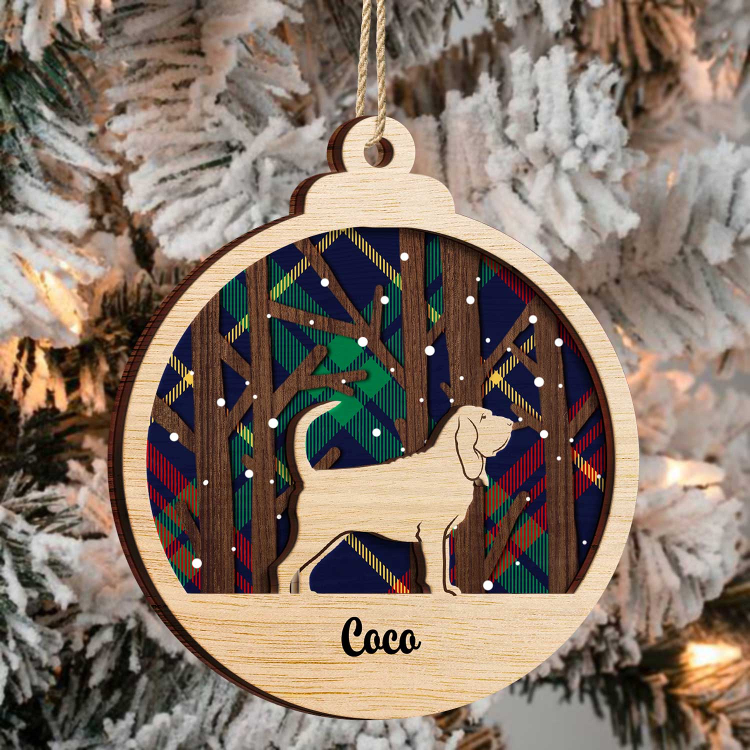 Snow Scene Plaid Wood Dog - Christmas Gift For Dog Lovers - Personalized 2-Layered Wooden Ornament - Image 3