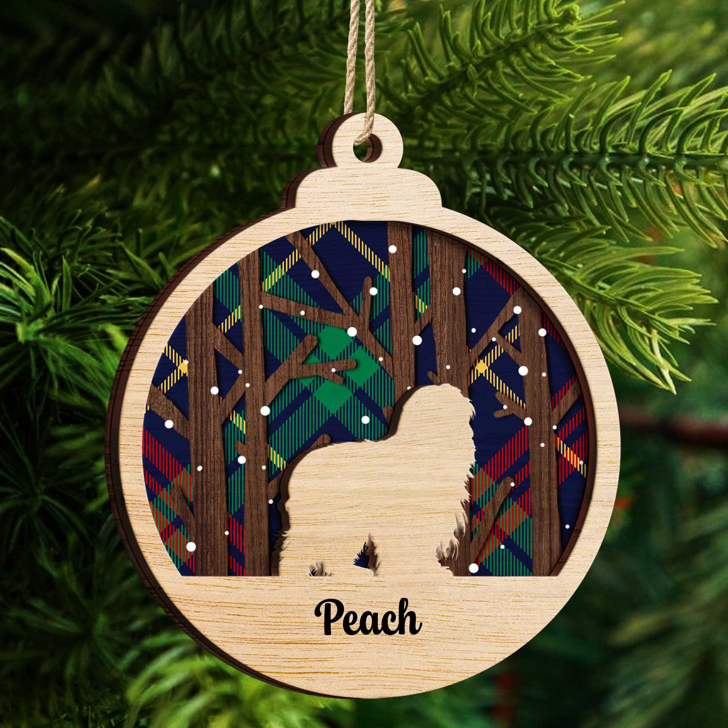 Snow Scene Plaid Wood Dog - Christmas Gift For Dog Lovers - Personalized 2-Layered Wooden Ornament - Image 4