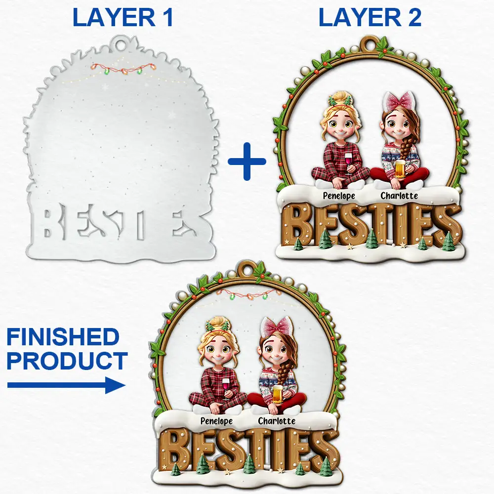 Snowball Besties Friends Siblings Forever - Personalized 2-Layered Mix Ornament - Image 6