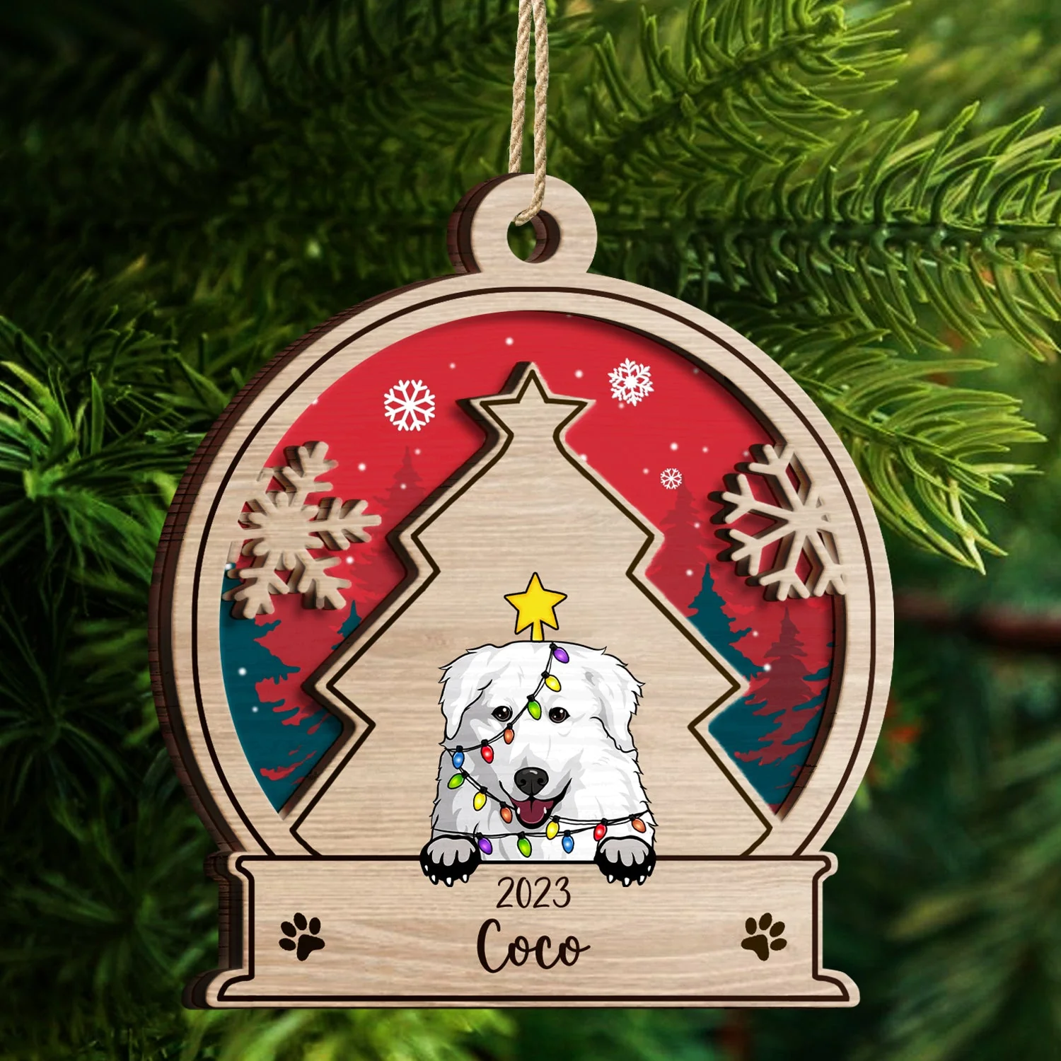 Snowball Dog - Christmas Gift, Dog Lovers - Personalized 2-Layered Wooden Ornament - Image 4