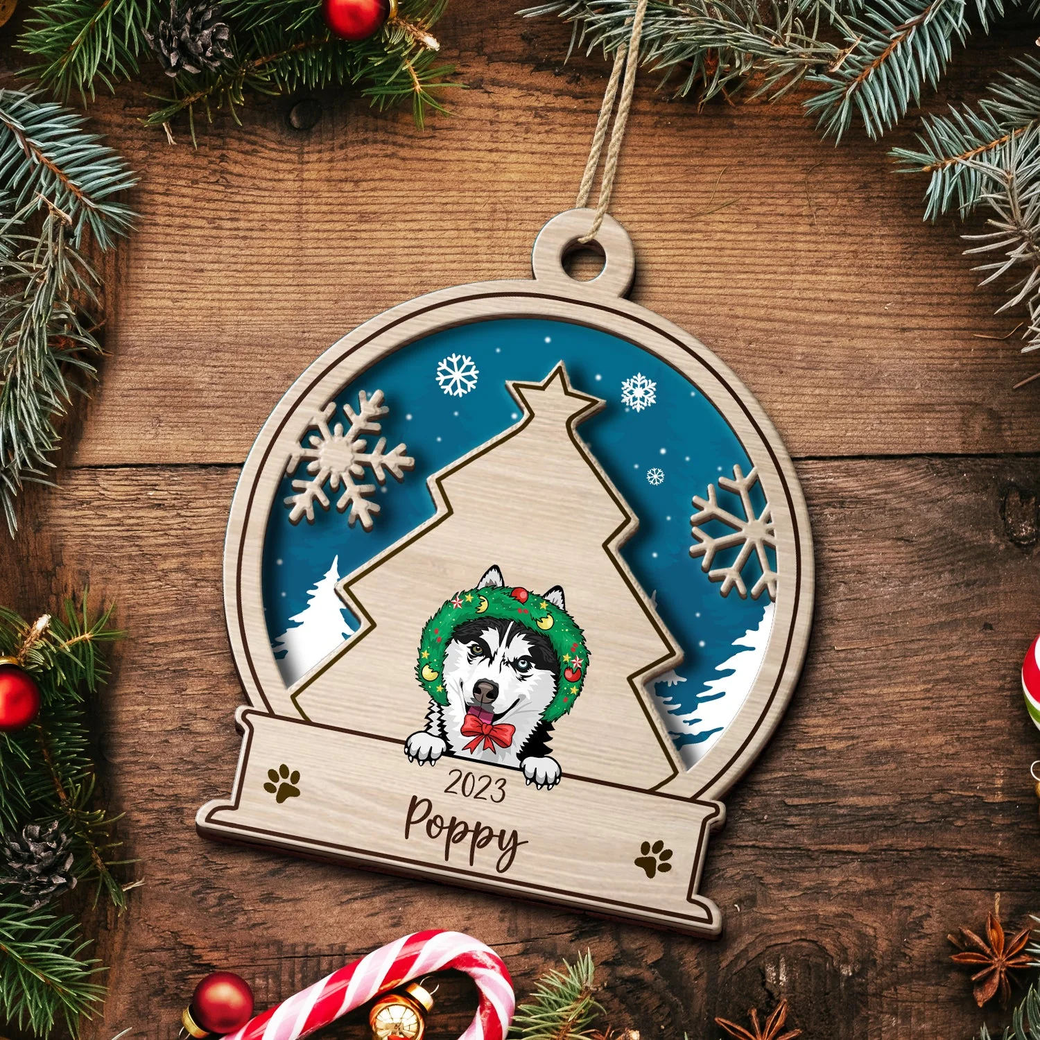 Snowball Dog - Christmas Gift, Dog Lovers - Personalized 2-Layered Wooden Ornament - Image 5