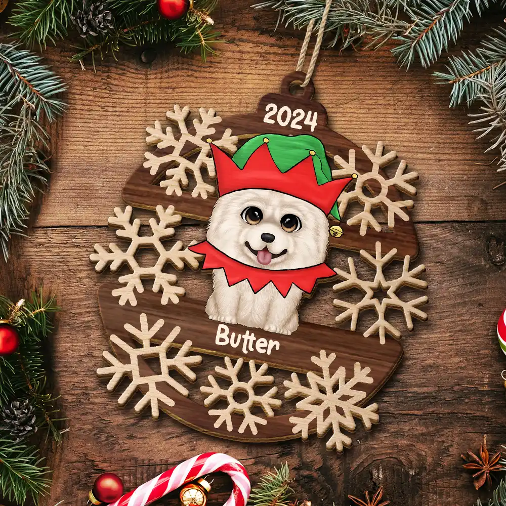 Snowflake Christmas Dogs Cats - Personalized Wooden Cutout Ornament - Image 5