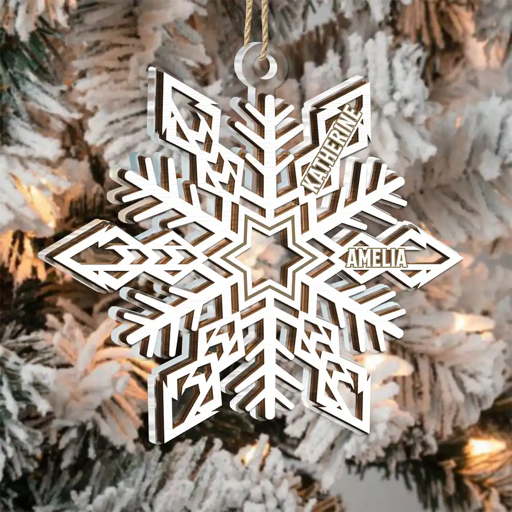 Snowflake Family Custom Names - Personalized 2-Layered Mix Ornament - Image 3