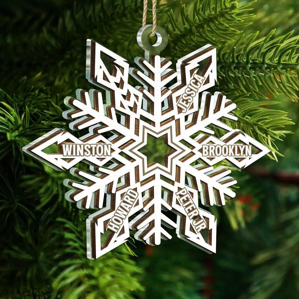 Snowflake Family Custom Names - Personalized 2-Layered Mix Ornament - Image 5
