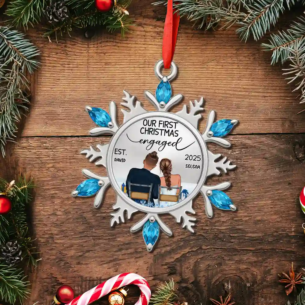 Snowflake First Christmas Couple - Personalized Metal Ornament - Image 6