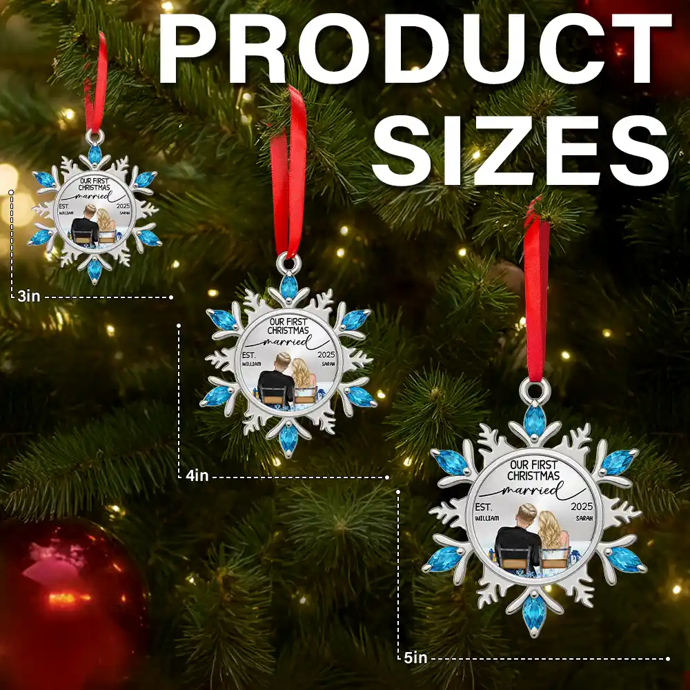 Snowflake First Christmas Couple - Personalized Metal Ornament - Image 7