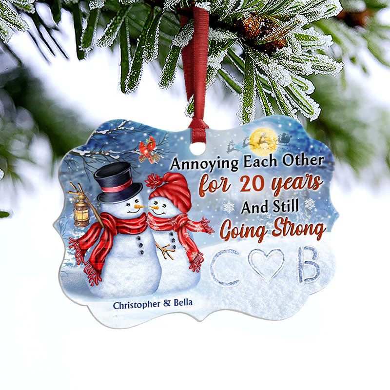 Snowman Couple Annoying Each Other - Christmas Gift For Couple - Personalized Custom Aluminum Ornament - Image 3