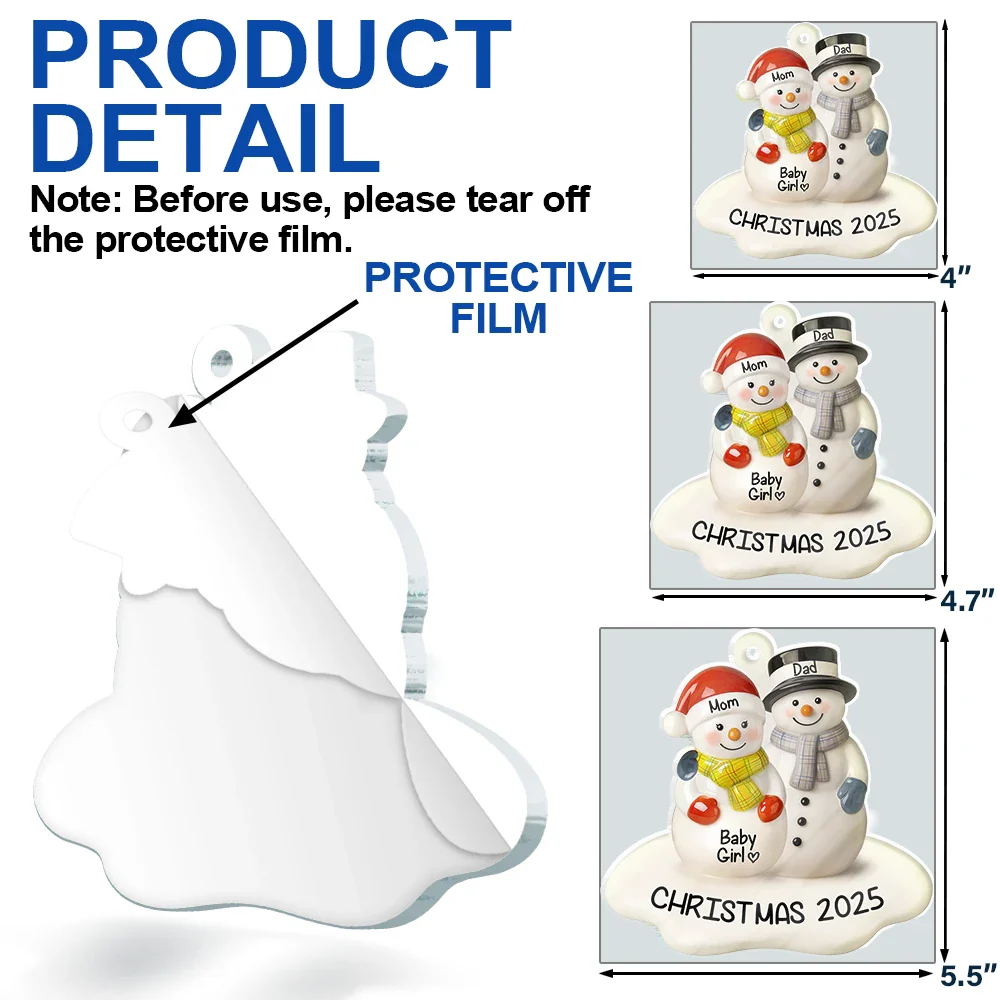Snowman Couple We're Expecting Ceramic Effect - Personalized Custom Shaped Acrylic Ornament - Image 6