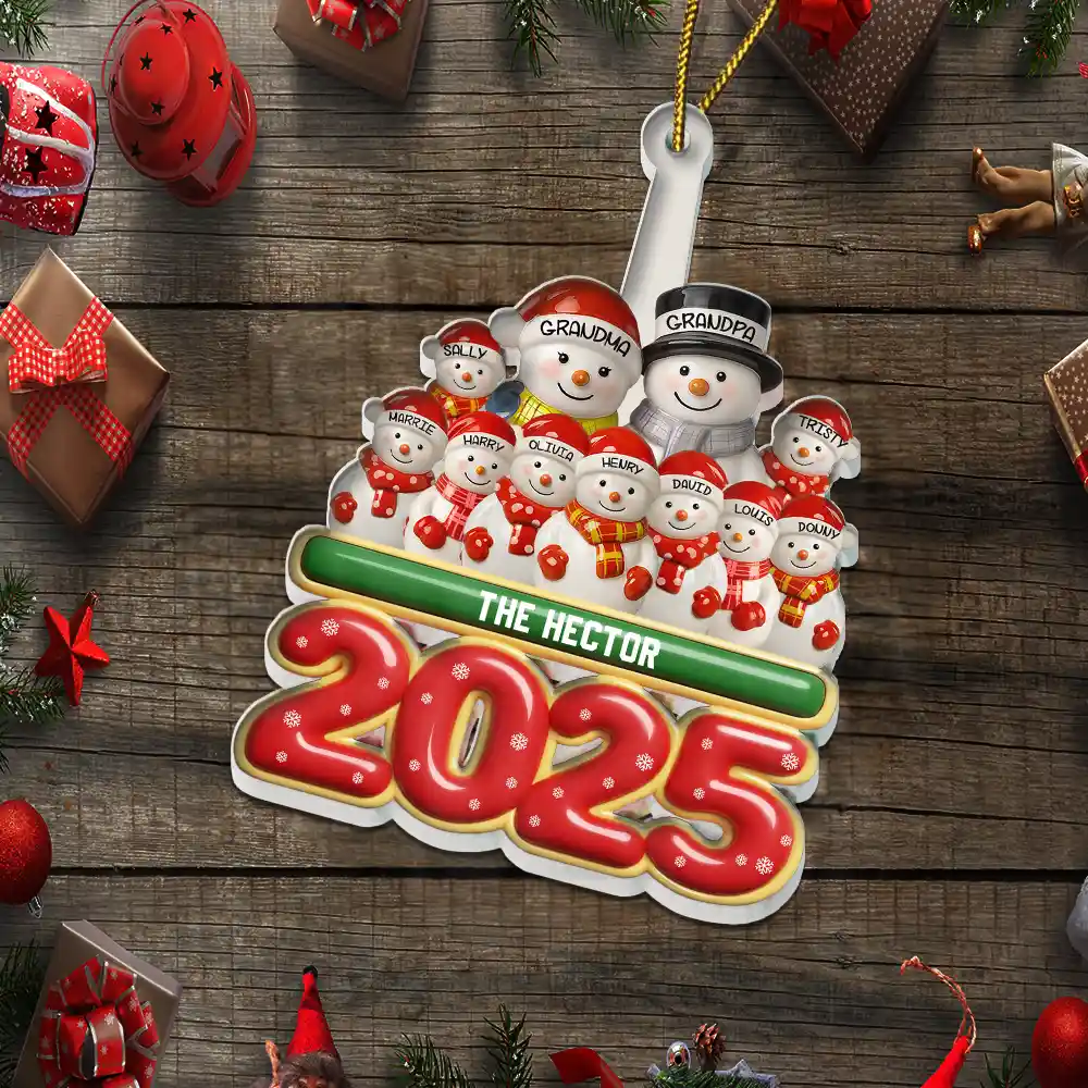 Snowman Family Ceramic Effect 2025 - Personalized Custom Shaped Acrylic Ornament - Image 5