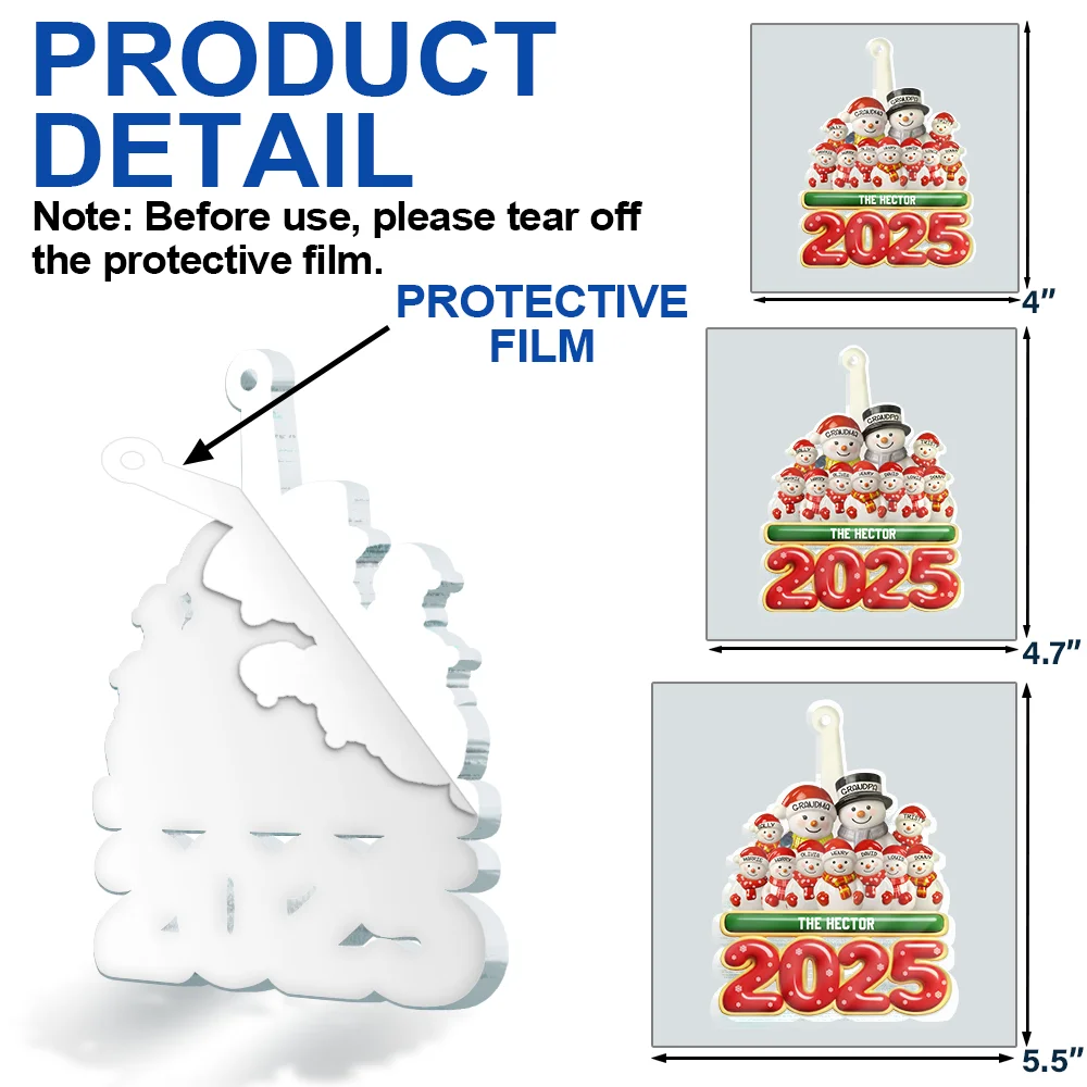 Snowman Family Ceramic Effect 2025 - Personalized Custom Shaped Acrylic Ornament - Image 6