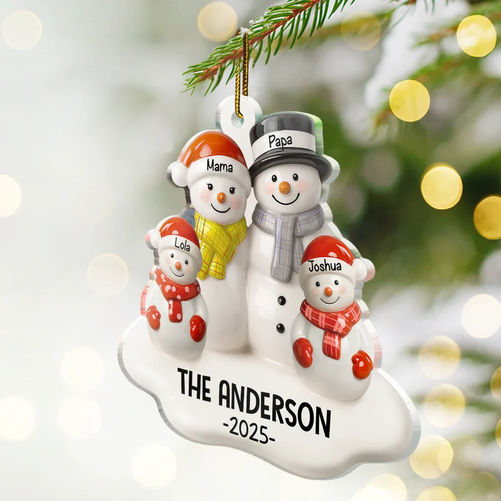 Snowman Family Ceramic Effect - Personalized Custom Shaped Acrylic Ornament - Image 2