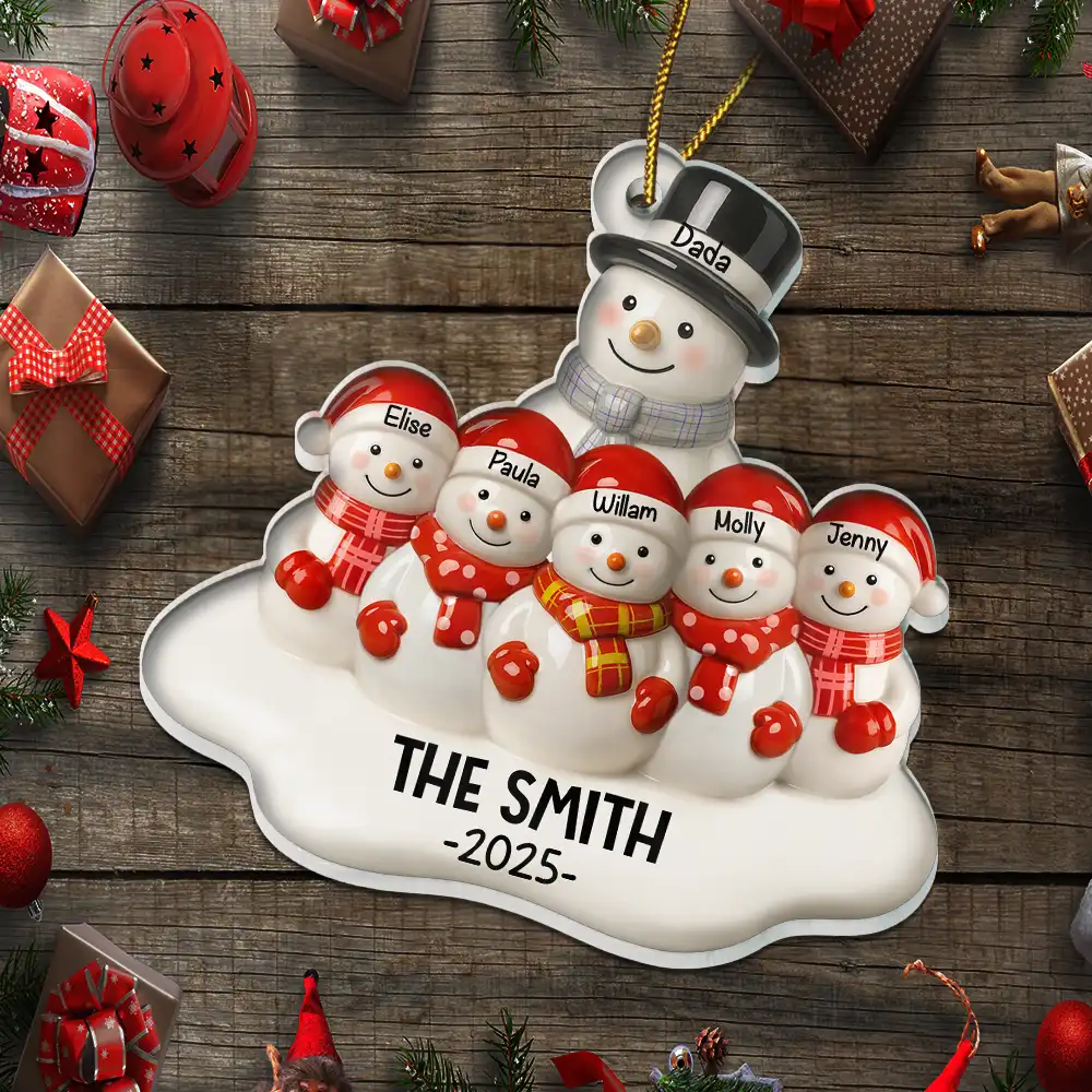 Snowman Family Ceramic Effect - Personalized Custom Shaped Acrylic Ornament - Image 5