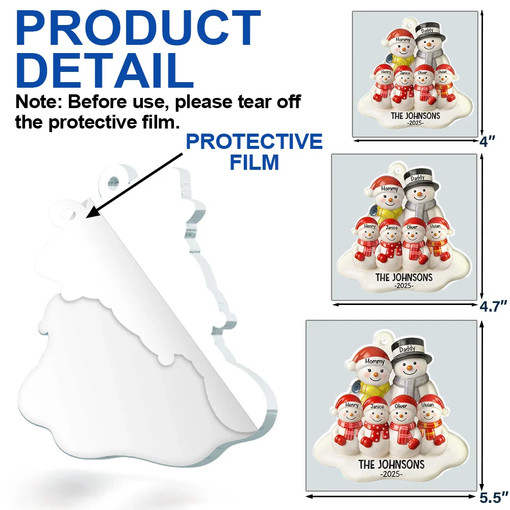 Snowman Family Ceramic Effect - Personalized Custom Shaped Acrylic Ornament - Image 6