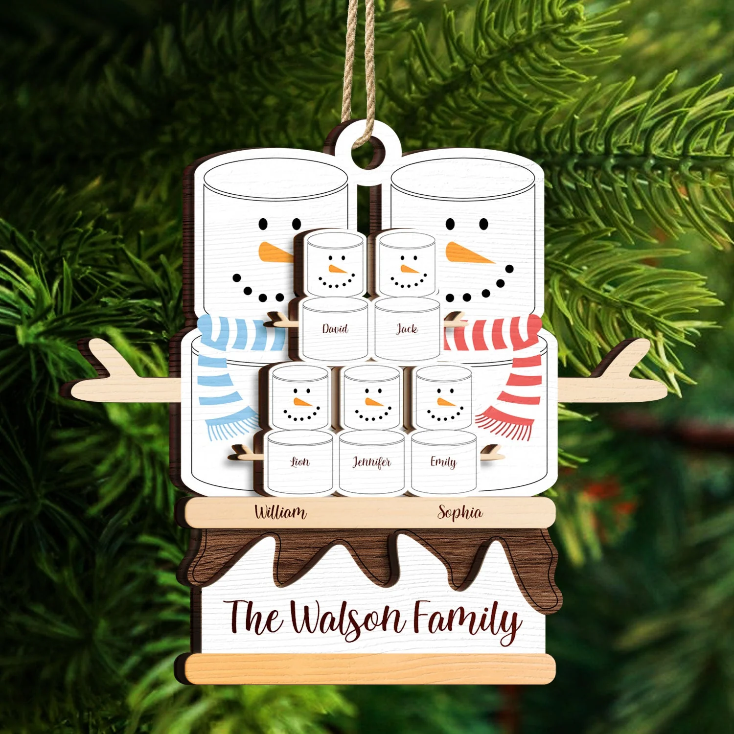 S'more Snowman Family - Christmas Gift For Family - Personalized 2-Layered Wooden Ornament - Image 4