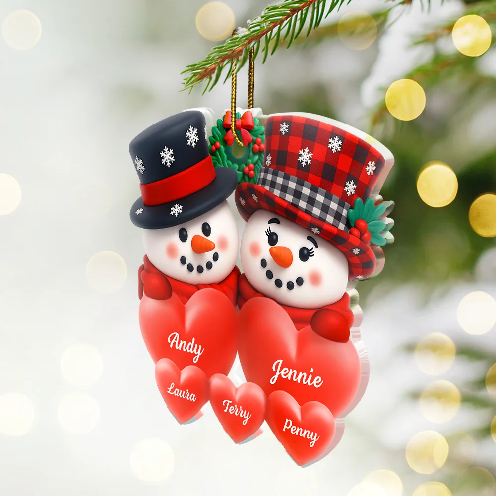 Snowman Family Full Of Love 3D Effect - Personalized Custom Shaped Acrylic Ornament - Image 2