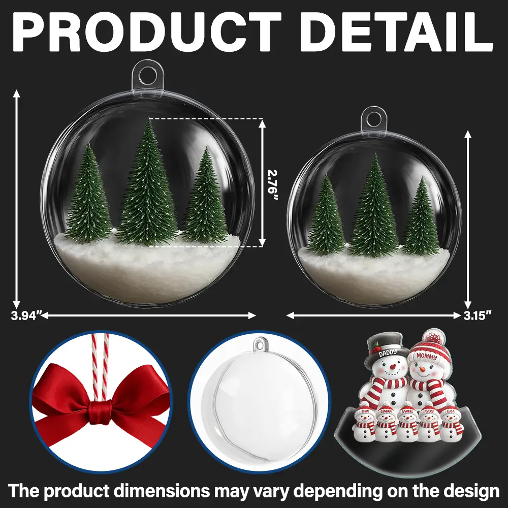 Snowman Family Grandma Grandpa Kids - Personalized 3D Acrylic Ball Ornament - Image 4