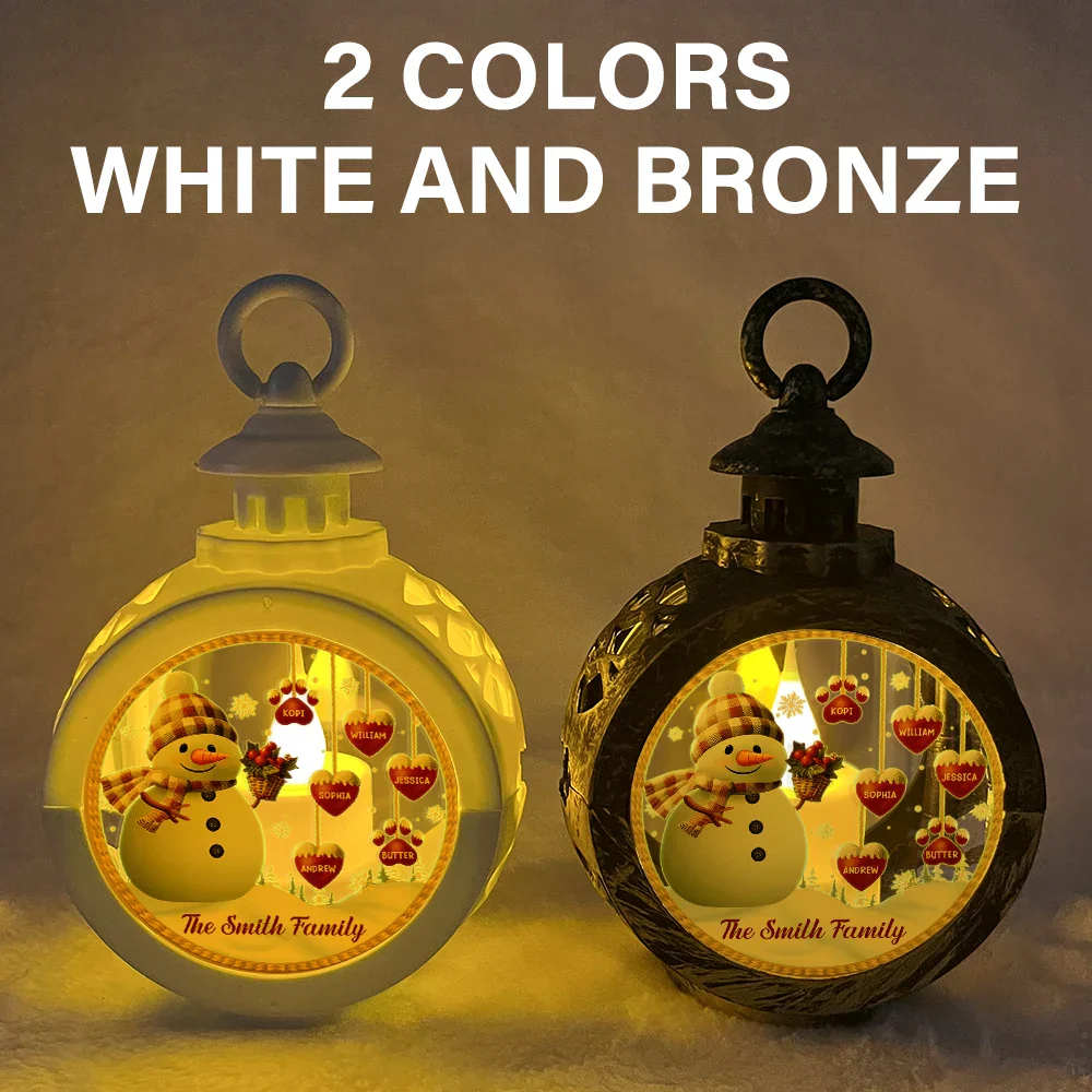 Snowman Family Kids Pets - Personalized Candlelight Lantern Ornament - Image 5