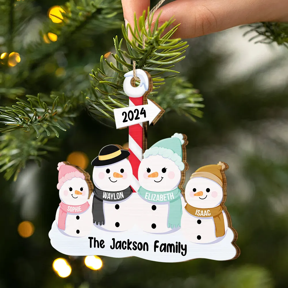 Snowman Family - Personalized Wooden Cutout Ornament - Image 2