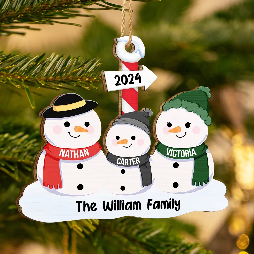 Snowman Family - Personalized Wooden Cutout Ornament - Image 3
