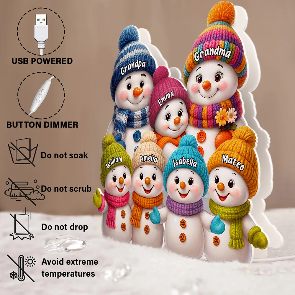 Snowman Grandma and Grandkids - Personalized Custom Shaped Light Box - Image 6