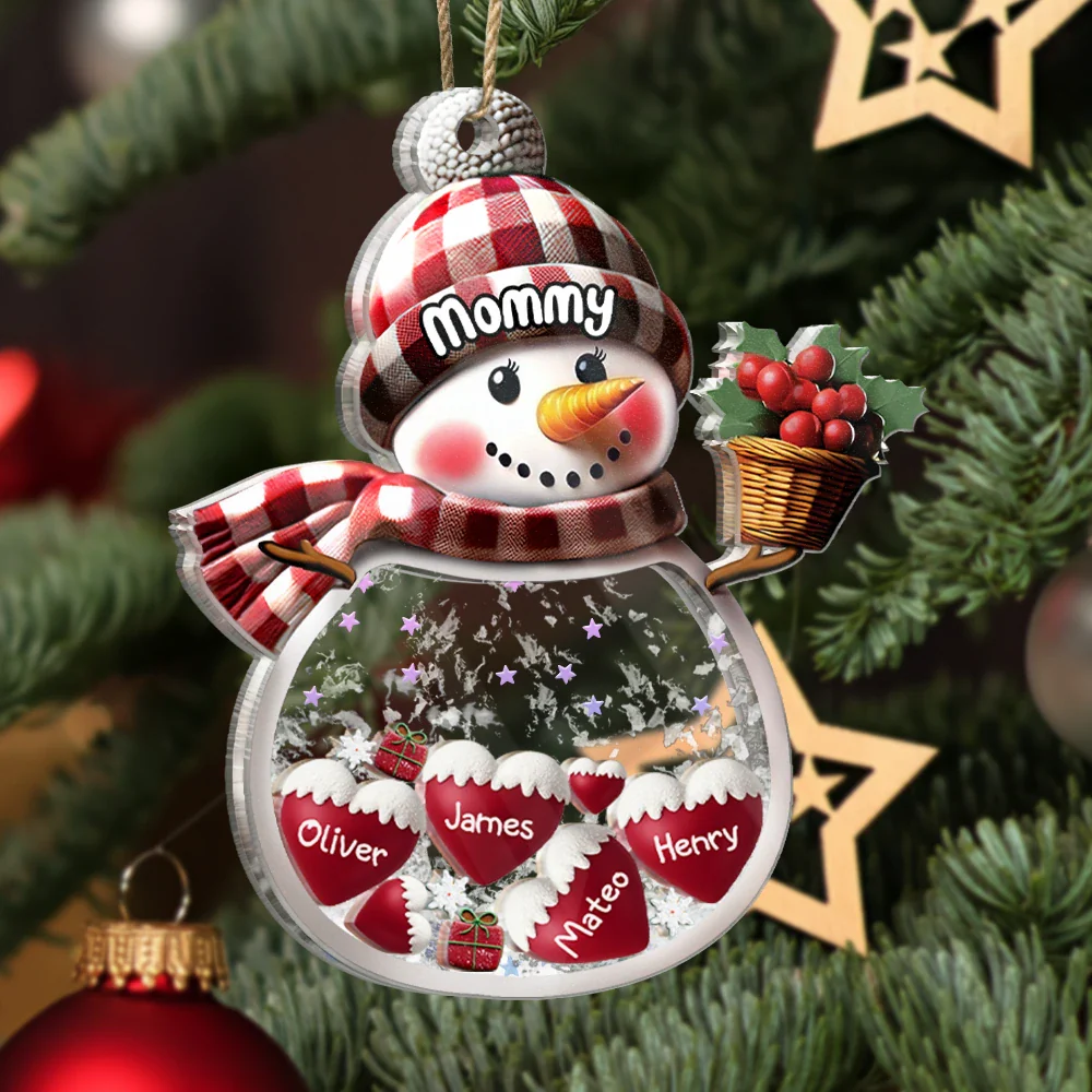 Snowman Grandma & Grandkids - Personalized 3-Layered Acrylic Shaker Ornament - Image 3