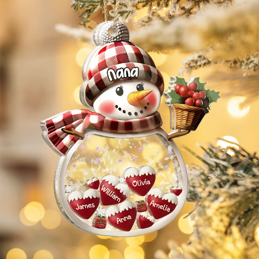 Snowman Grandma & Grandkids - Personalized 3-Layered Acrylic Shaker Ornament - Image 4