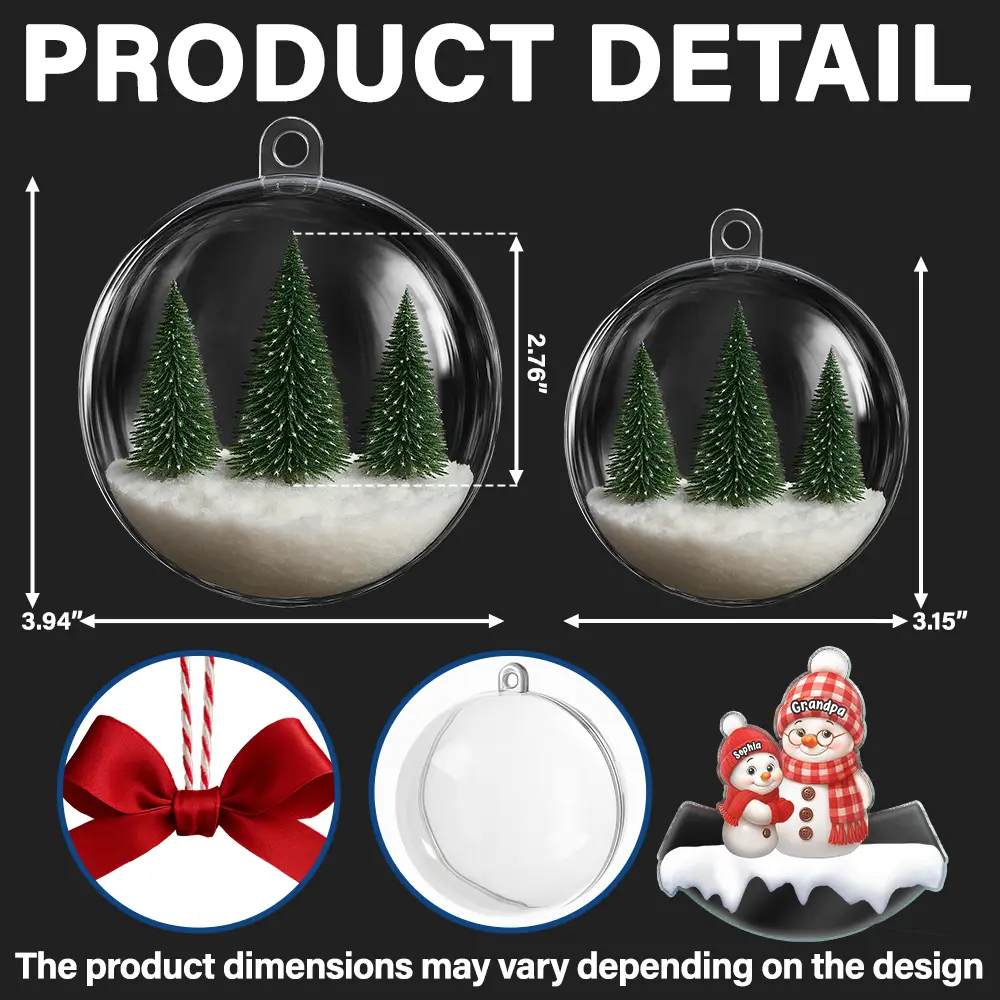 Snowman Grandma Grandpa Grandkids - Personalized 3D Acrylic Ball Ornament - Image 3