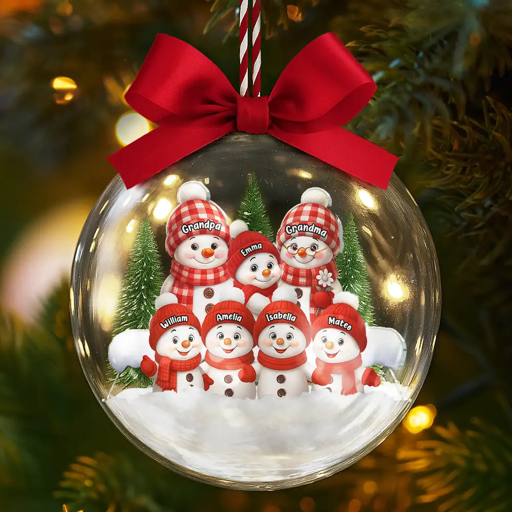 Snowman Grandma Grandpa Grandkids - Personalized 3D Acrylic Ball Ornament - Image 6