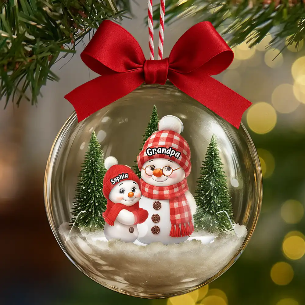 Snowman Grandma Grandpa Grandkids - Personalized 3D Acrylic Ball Ornament - Image 7