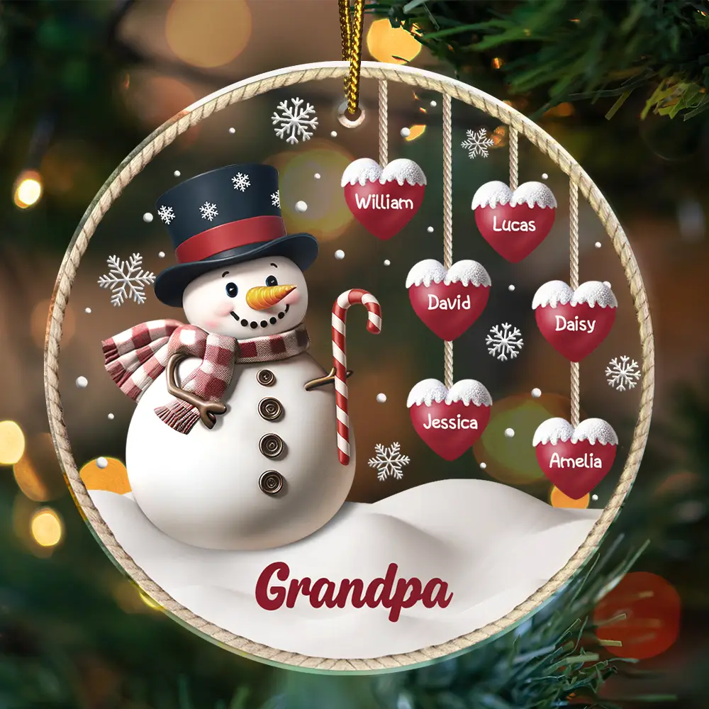 Snowman Grandma Grandpa Grandkids - Personalized Custom Shaped Acrylic Ornament - Image 3