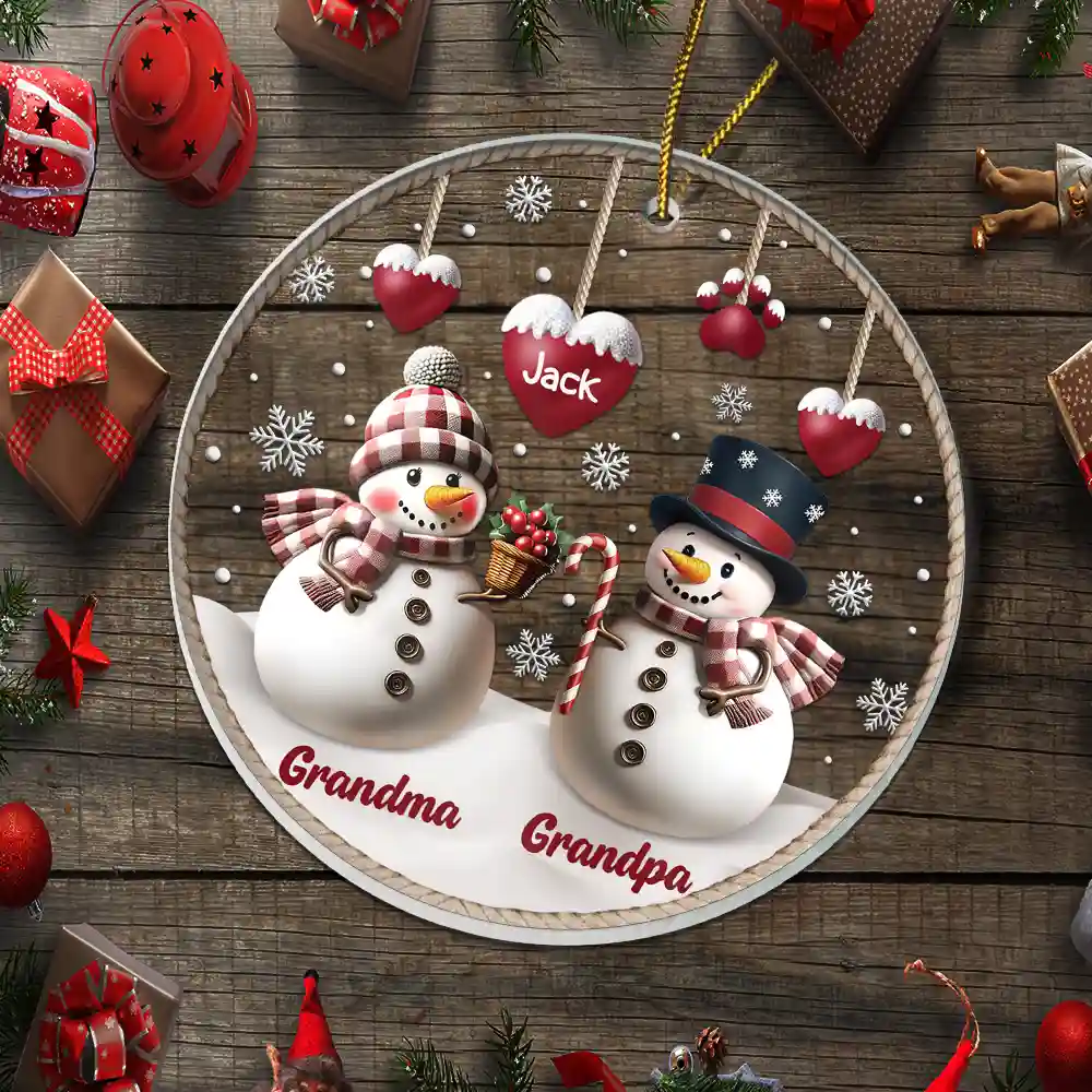 Snowman Grandma Grandpa Grandkids - Personalized Custom Shaped Acrylic Ornament - Image 5