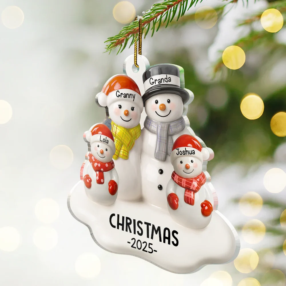 Snowman Grandparents Ceramic Effect - Personalized Custom Shaped Acrylic Ornament - Image 2