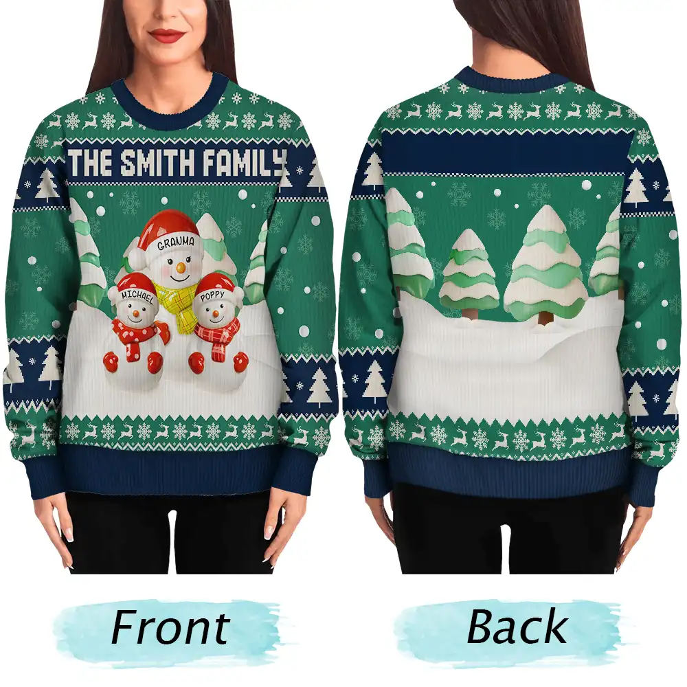 Snowman Grandparents Ceramic Effect - Personalized Unisex Ugly Sweater - Image 4