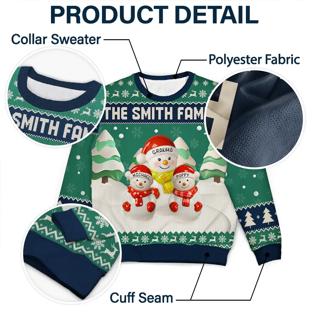 Snowman Grandparents Ceramic Effect - Personalized Unisex Ugly Sweater - Image 6